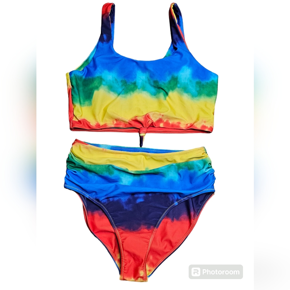 Davi & Dani Intimates: Rainbow Tie Dye High-waisted Two-piece Swimsuit NWT!!